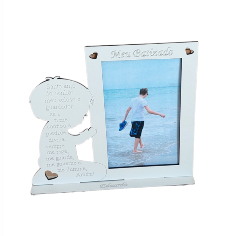 10 porta retrato menino oração santo anjo em mdf branco