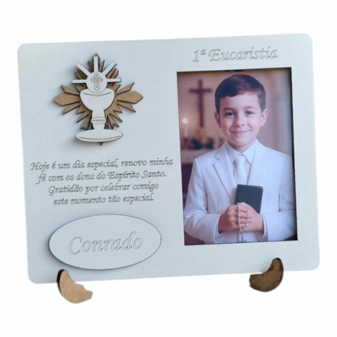 Kit 15 Mini Porta Retrato Eucaristia mdf branco com suporte