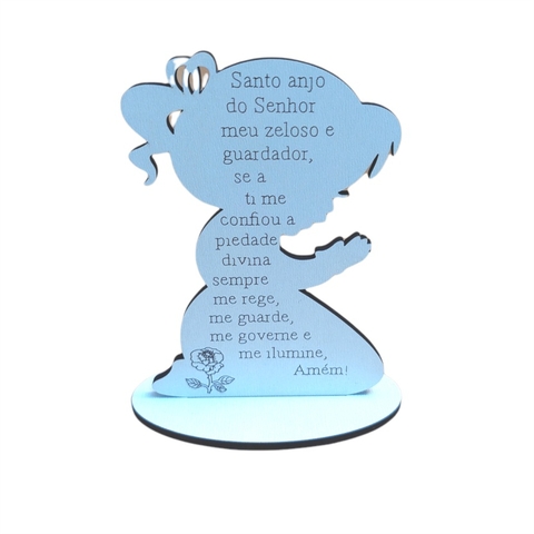 25 Lembrancinha oração santo anjo menina, mdf branco, 10cm com gravação do nome da criança. Batizado, Eucaristia, Aniver