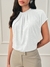 Blusa Feminina Com Gola Plissada Manga Curta Social Elegante Tecido Texturizado
