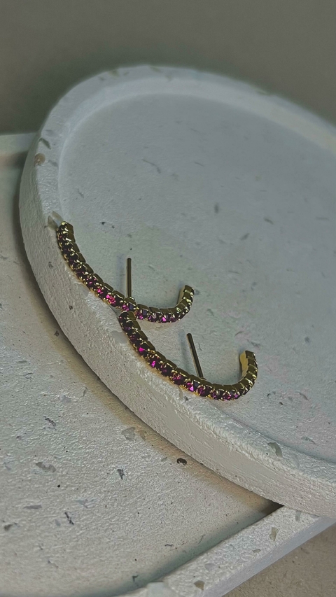 Brinco Aer Hook Turmalina Rosa - Dourado