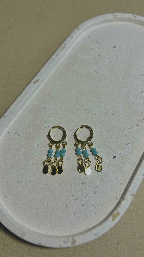 Brinco Cascata Turquesa - Dourado