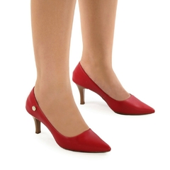 Scarpin Feminino Vermelho Bico Fino Salto Baixo Confortável na internet