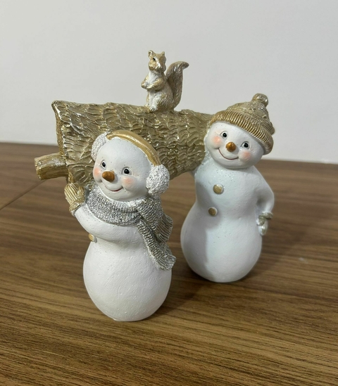 Boneco neve com esquilo em resina 15cm Cód. 1003379