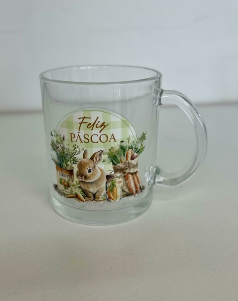 Caneca de vidro com desenho coelho 12cm Cód. 1039721-6 - comprar online