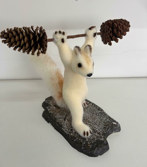 Esquilo decorativo com halteres de pinhas 45x33cm Cód. 1108142