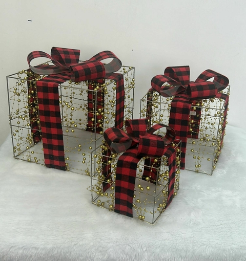 Caixa de presente decorativa bolinhas douradas fita verm/pto Cód. 1464 - comprar online