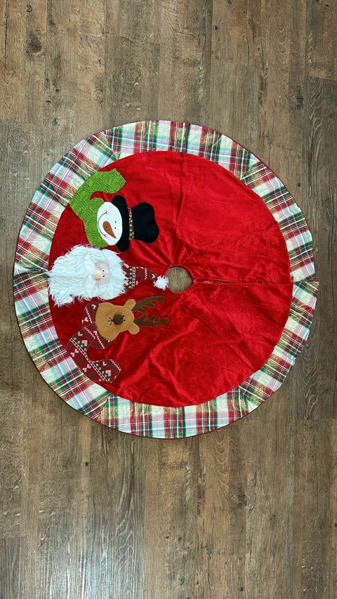 Saia para árvore bordada com borda xadrez 90cm Cód. 1555