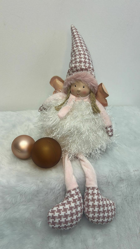 Boneca angel sentada rosa com led 25cm Cód. 1625