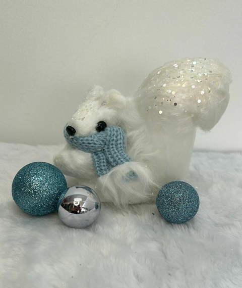 Esquilo branco cachecol azul 15cm Cód. 1651