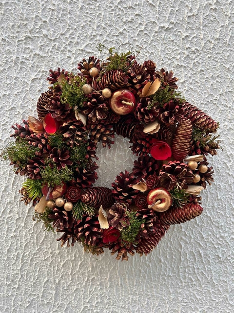 Guirlanda natural vermelha com maçãs e pinhas 30cm Cód. 1725 - comprar online