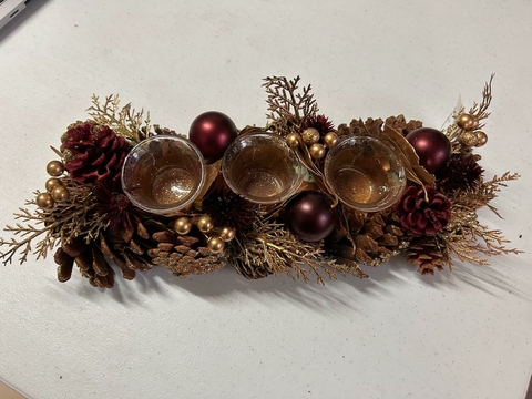 Arranjo de mesa natural vinho e dourado 40cm Cód. 1727