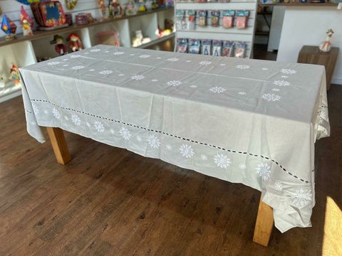 Toalha de mesa retangular cinza flocos neve 1,60x2,70cm Cód. 1034383