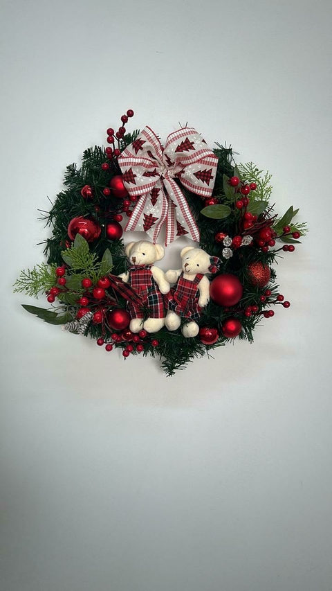 Guirlanda de Natal vermelha com ursinhos 45cm Cód. 1993 - comprar online