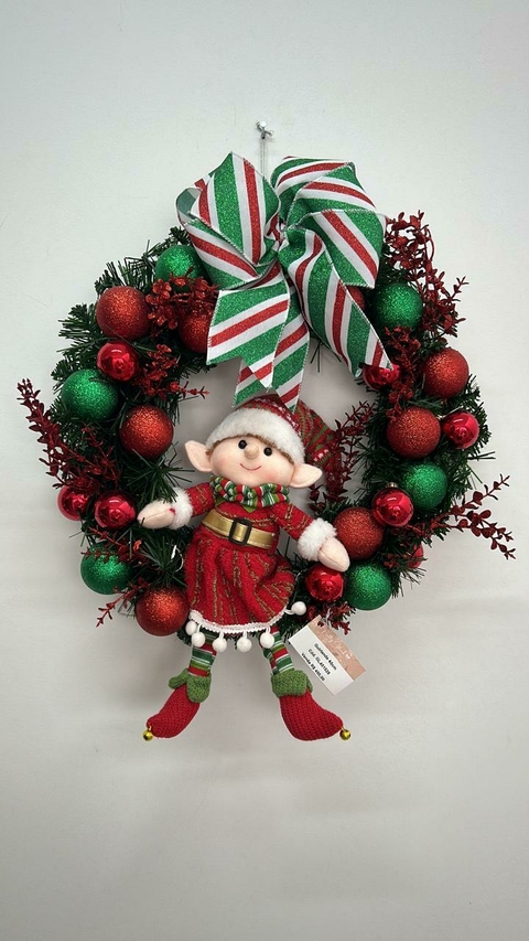 Guirlanda de Natal verde e vermelha com duende 45cm Cód. 2002 - comprar online