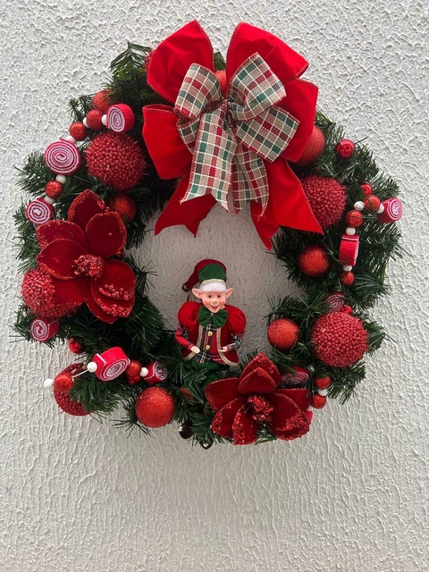 Guirlanda de Natal vermelha com duende 60cm Cód. 2080 - comprar online