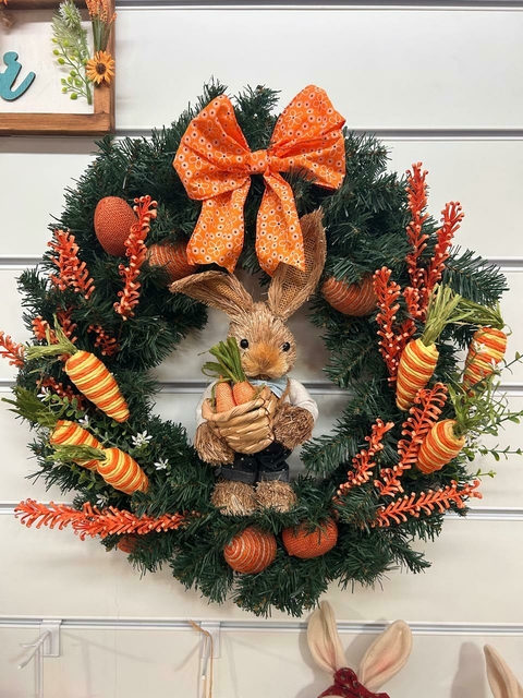 Guirlanda com coelho, cenouras e laço laranja 60cm Cód. 2125 - comprar online