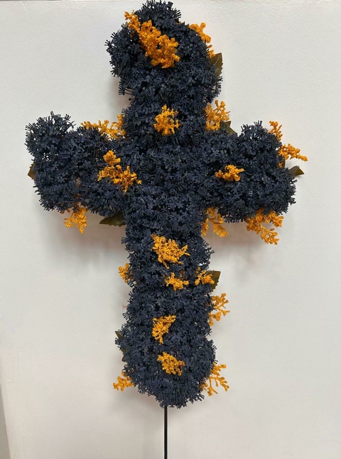 Pick cruz com flores azul marinho e amarelo Cód. 2132