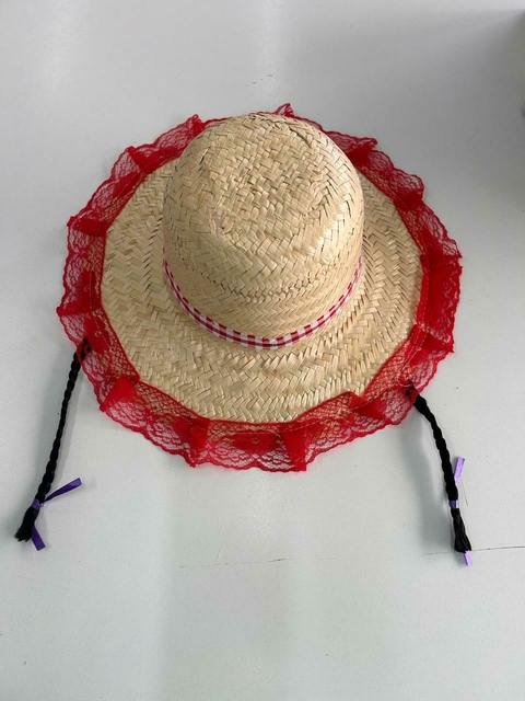 Chapéu de palha com renda e tranças tam. infantil Cód. 27010607 - comprar online