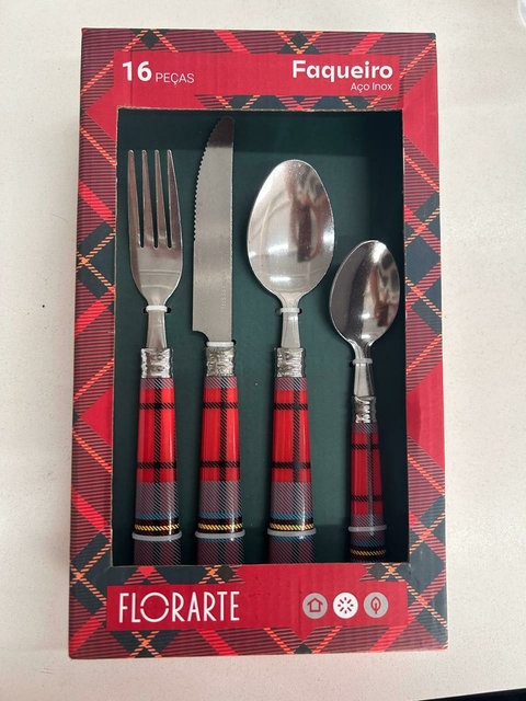 Faqueiro xadrez Natalino 16pçs Cód. 58918001