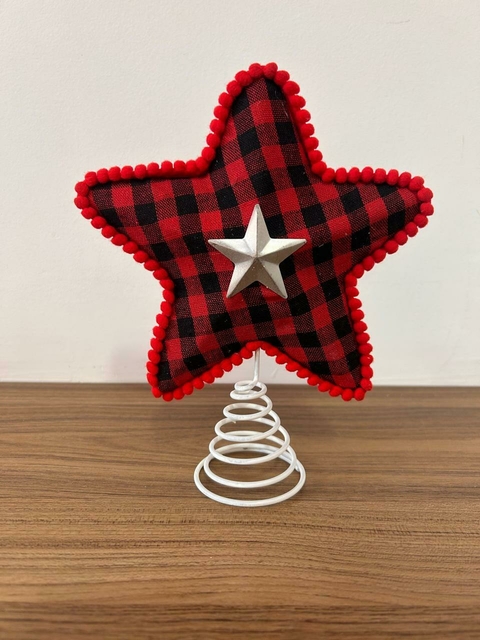 Ponteira árvore estrela xadrez verm e preta 22cm Cód. DG850 - comprar online