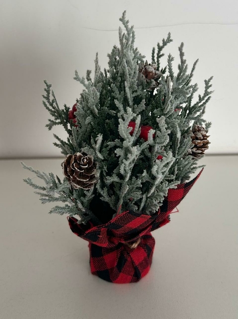 Mini árvore xadrez com pinhas e pics 15cm Cód. EN2840