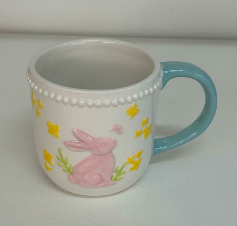 Caneca porcelana branca com alça azul 14cm Cód. MP1027 - comprar online