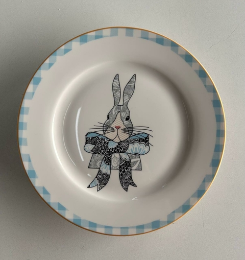 Kit com 6 pratos de sobremesa branco e azul xadrez Cód. MP123 - comprar online