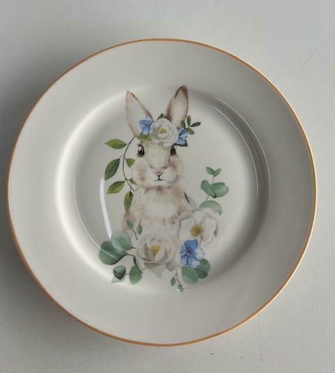 Kit com 6 pratos de sobremesa coelhos branco e verde Cód. MP171 - comprar online