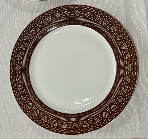 Kit com 6 pratos rasos marrom e branco Cód. MP474 - comprar online