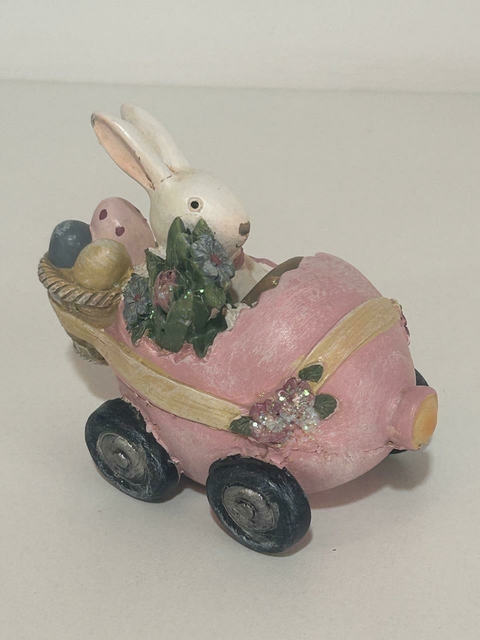 Coelho no carrinho rosa em resina 8x10x6cm Cód. RS020PB - comprar online