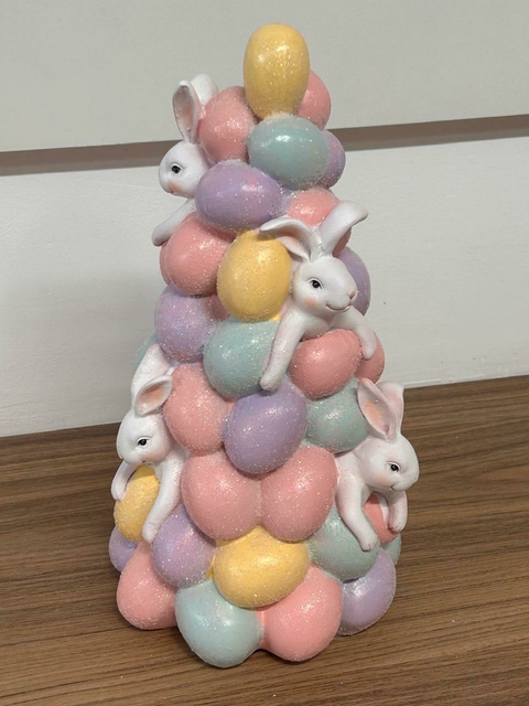 Torre de ovos com coelhos em resina 28cm Cód. RS2650 - comprar online