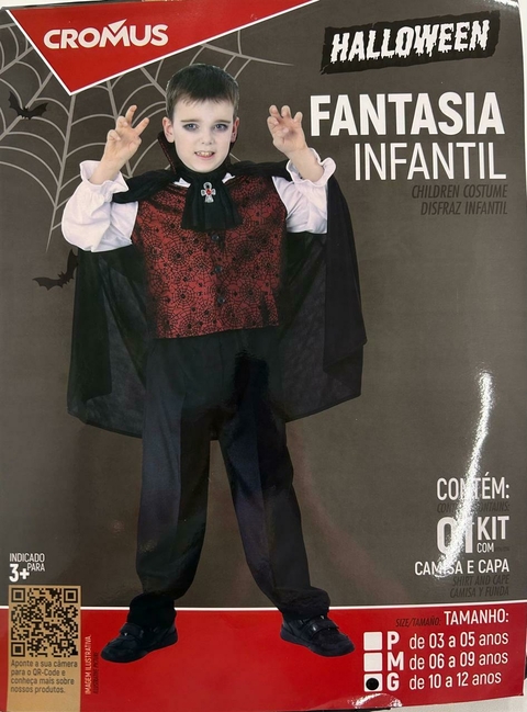 Kit Fantasia de vampiro com camisa e capa infantil Cód. 29006517