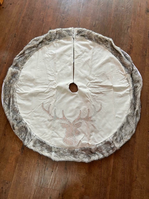 Saia com borda peluciada e rena off white 120cm Cód. SA034