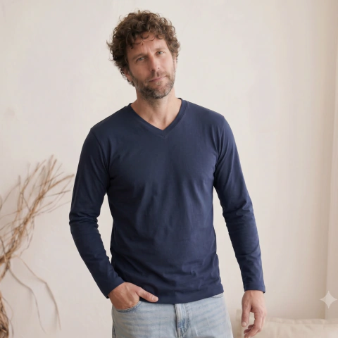 Remera Hombre Cuello V Manga Larga