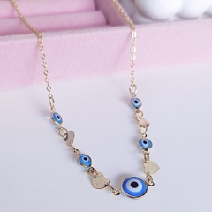 Choker folheado a ouro olho grego e corações - cód 387