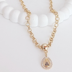 Colar correntaria pingente zircônia nossa senhora - REF 381