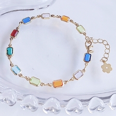 REF395 - Pulseira folheada a ouro cristais coloridos