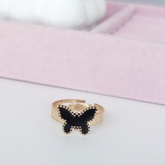 REF 438 - Anel borboleta preto folheado a ouro