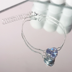 Pulseira folheada a prata com coração zircônia - REF 454