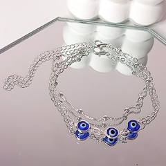 Pulseira dupla folheada a prata olho grego - REF 454