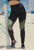 Calça Legging Cintura Alta Assimétrica e Tela Preto com Verde Militar com Detalhe em Tulê | REF: LX122 - TopForma
