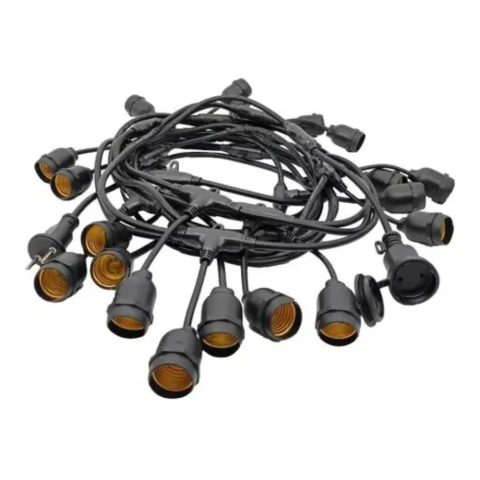 VARAL DE LUZES CORDÃO FESTÃO 10 METROS 20 SOQUETES E27 IP66 PRETO EMBULED 61178