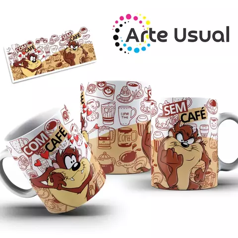 Caneca com e sem café Taz Mania