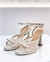 SANDÁLIA DE SALTO FLARE ALTO EM COURO OFF WHITE E TELA