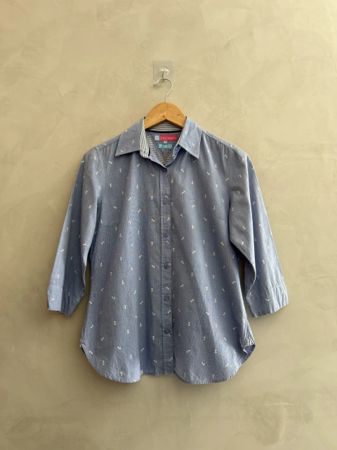 CAMISA AZUL MANGA 7/8 ESTAMPA ANCORA LES CHEMISES