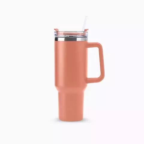 Copo Térmico Grande 1200 Ml Canudo Parede Dupla - Salmão
