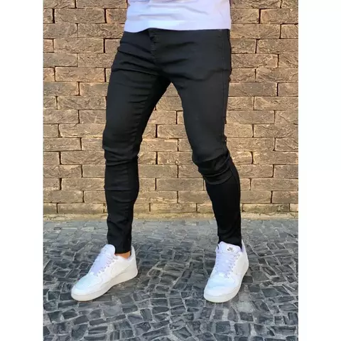 Calça Skinny Preta Masculina Jeans Com Elastano Lycra
