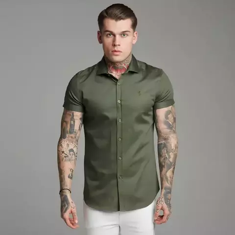 Camisa Social Slim Fit Premium Manga Curta