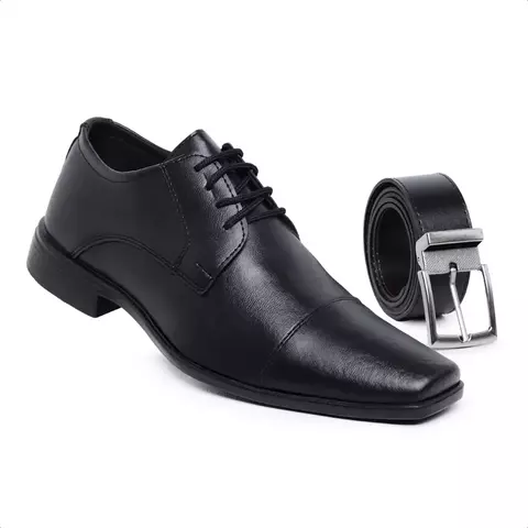 Sapato Masculino Social Oxford de Amarrar Confortável para o Dia a Dia + Cinto Dupla Face